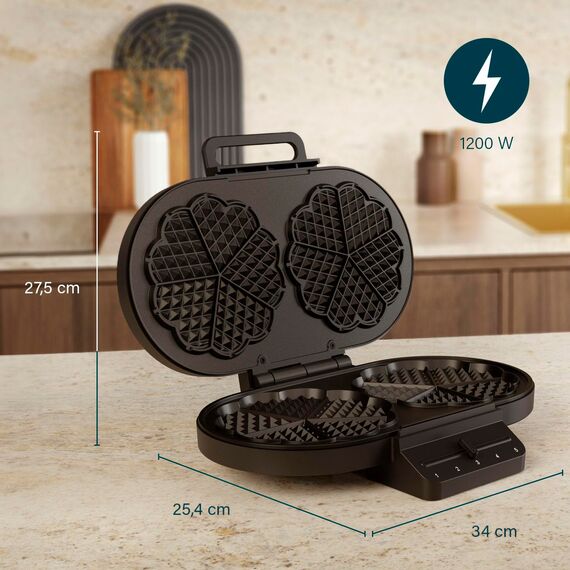 Princess Herzförmiges Waffeleisen, 10 Waffeln pro Backvorgang, 1200W,Thermostat, Antihaftbeschichtung, Cool-Touch-Griffe, Überhitzungsschutz, Leicht zu Reinigen, Vertikale Lagerung, 132384