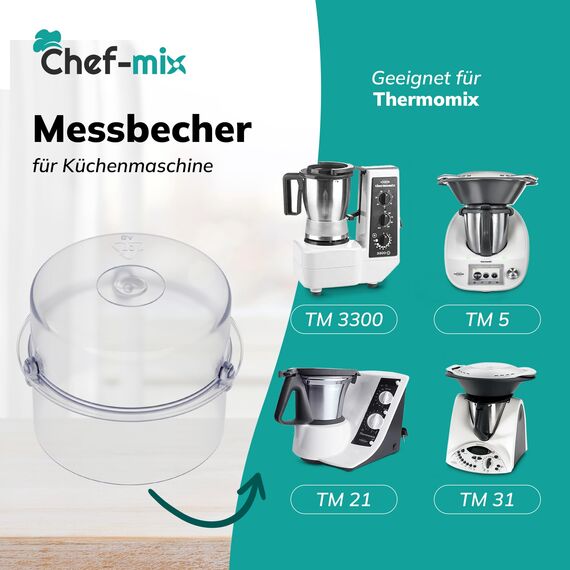 Chef-Mix Messbecher 100ml Ersatz für Vоrwerk Thermоmix Messbecher Kunststoff Dosierkappe - Becher Plastik für Deckelöffnung Küchenmaschine Thermоmix TM5 TM21 TM31 TM3300 & Zubehör für den Thermоmix TM