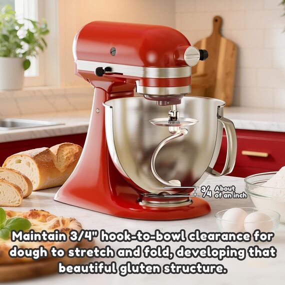 GVODE Edelstahl Knethaken für Kitchen Aid Standmixer, K45DH Knethaken für KitchenAid 4.5-5 QT Kipp-Kopf Standmixer, Edelstahl Teigaufsatz für KitchenAid, spülmaschinenfest