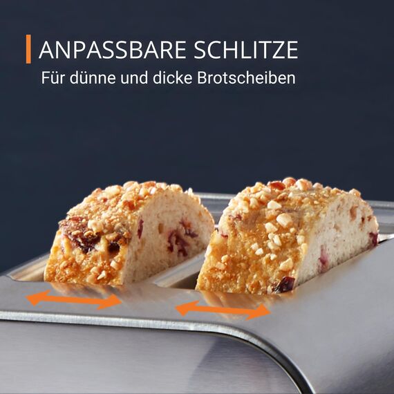 Krups KH682D Excellence Toaster, 8 Bräunungsstufen, 4 Funktionen, 2 Scheiben Toaster, Anhebevorrichtung, herausnehmbare Krümelschublade, 850 Watt, gebürsteter Edelstahl