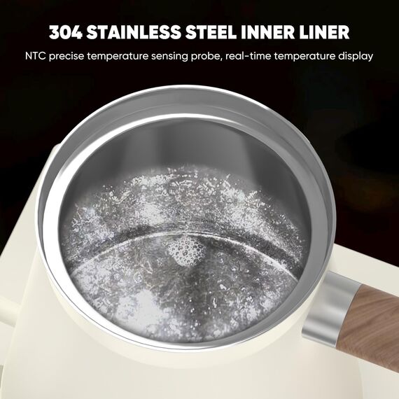 0.6L Schwanenhals Elektrischer Kaffee Wasserkocher mit 40~100℃ Temperatur Einstellbar, 1000W Schnell Kochend, 304 Edelstahl Mini-Brühkaffee Wasserkocher, Gehärtetes Glas Touch-Bedienfeld, Hochgradig
