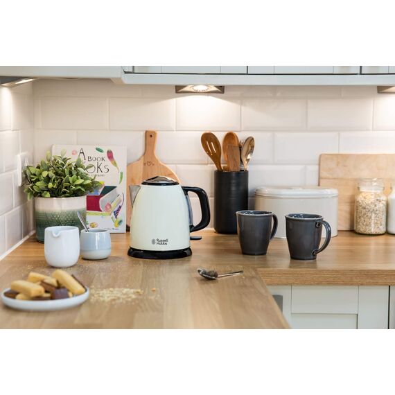 Russell Hobbs Wasserkocher [1,0l] Colours+ Edelstahl Creme (2400W, Schnellkochfunktion, herausnehmbarer Kalkfilter, außenliegende Wasserstandsanzeige,kleiner Reisewasserkocher) Teekocher 24994-70