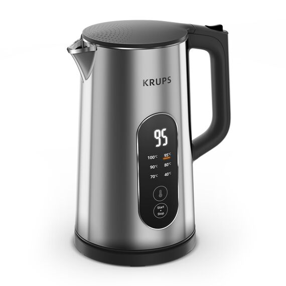 Krups Selection Wasserkocher, 1,7 Liter Fassungsvermögen für bis zu 6 Tassen, 6 Temperaturen, Real-Time Display, Warmhaltefunktion, kühle Außenseite, Auto-Abschaltung, Edelstahl, BW871DF0