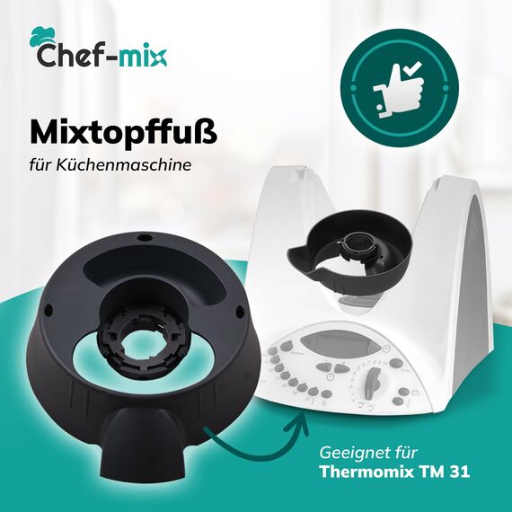 Chef-Mix TM 31 Mixtopffuss Schwarz Ersatz für Vоrwerk Thermоmix Mixtopf Unterteil TM31 - Kunststoff Behälterunterteil für Thermоmix Mixtopf TM31 - Thermоmix TM31 Ersatzteile & Thermоmix Zubehör TM31