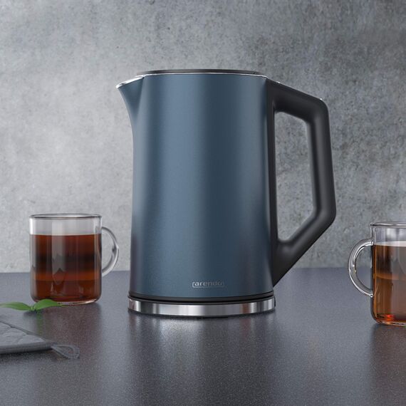 Arendo - Edelstahl Wasserkocher mit Temperatureinstellung 40-100 Grad in 5er Schritten - Doppelwand Design - Modell ELEGANT - 1,5 Liter - 2200 W - Teekocher mit Temperaturanzeige - GS - Admiral Blau