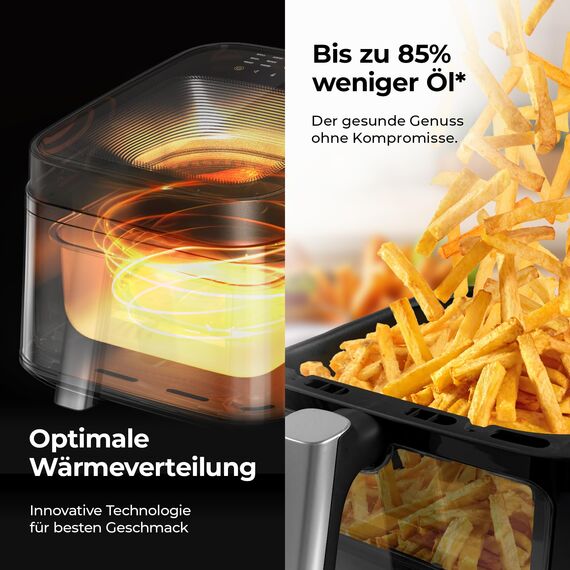 Balter Heißluftfritteuse Airfryer, 6,5 L, Friteuse Heissluftfritteuse XXL mit Sichtfenster, 12 Programme, all-in-1 Air Fryer, inkl. 100 Rezepte, HL-651T