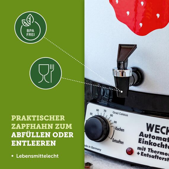 WECK Einkochautomat WAT14-A Emaille mit Präzisionsthermostat und Auslaufhahn– 29L Einkochtopf, Glühweinkocher, Dampfentsafter, Einweckautomat – Made in Germany, hochwertig & vielseitig