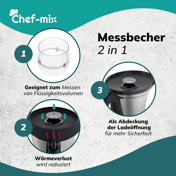 Chef-Mix Messbecher 100ml Ersatz für Vоrwerk Thermоmix Messbecher Kunststoff Dosierkappe - Becher Plastik für Deckelöffnung Küchenmaschine Thermоmix TM5 TM21 TM31 TM3300 & Zubehör für den Thermоmix TM