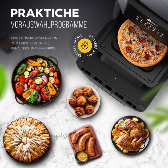 Balter Heißluftfritteuse HL-1200-BL, 12 Liter, Friteuse, LED Touchscreen, 10 Programme, Dörrautomat, 1800W Heissluftfritteuse airfryer, 100 Rezepte auf Deutsch, Minibackofen