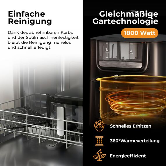 Balter Heißluftfritteuse Airfryer mit Öl- & Wasser-Spray Funktion für extra knusprige Speisen, 7,2L XXL, Heissluftfriteuse mit Sichtfenster, 10 Programme, Air Fryer, inkl. 100 Rezepte, HL-710