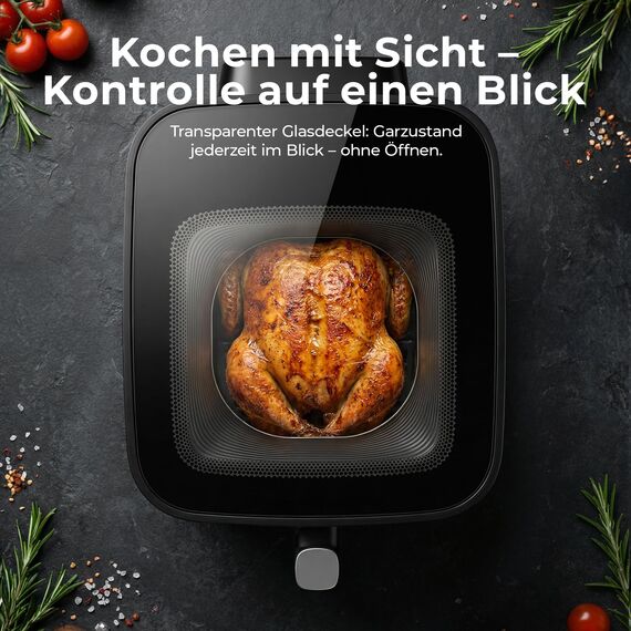 Balter Heißluftfritteuse Airfryer, 6,5 L, Friteuse Heissluftfritteuse XXL mit Sichtfenster, 12 Programme, all-in-1 Air Fryer, inkl. 100 Rezepte, HL-651T