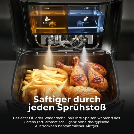 Balter Heißluftfritteuse Airfryer mit Öl- & Wasser-Spray Funktion für extra knusprige Speisen, 7,2L XXL, Heissluftfriteuse mit Sichtfenster, 10 Programme, Air Fryer, inkl. 100 Rezepte, HL-710