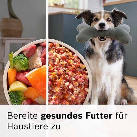 Bosch MultiPower Serie 6 Fleischwolf MFWS607W, 2 Lochscheiben (4,5 und 8 mm), Edelstahl, spülmaschinenfest, Kebbe- und Wurst-Aufsatz, Motorblockleistung 2.100 W, Weiß