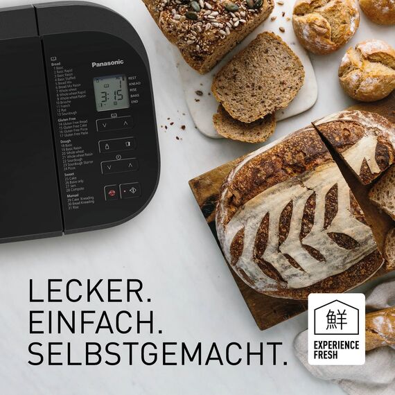 Panasonic SD-YR2550 Vollautomatischer Brotbackautomat, horizontales Design, Rosinen-Nussverteiler und Hefespender, 31 automatische Programme, zwei Temperatursensoren, 13-Stunden-Zeitvorwahl, Silber