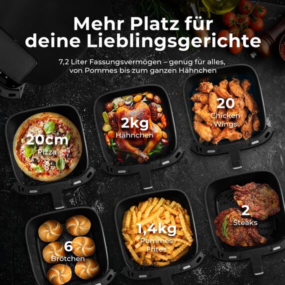 Balter Heißluftfritteuse Airfryer mit Öl- & Wasser-Spray Funktion für extra knusprige Speisen, 7,2L XXL, Heissluftfriteuse mit Sichtfenster, 10 Programme, Air Fryer, inkl. 100 Rezepte, HL-710