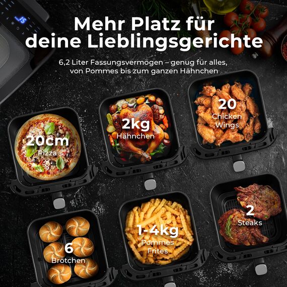 Balter Heißluftfritteuse Airfryer, 6,5 L, Friteuse Heissluftfritteuse XXL mit Sichtfenster, 12 Programme, all-in-1 Air Fryer, inkl. 100 Rezepte, HL-651T