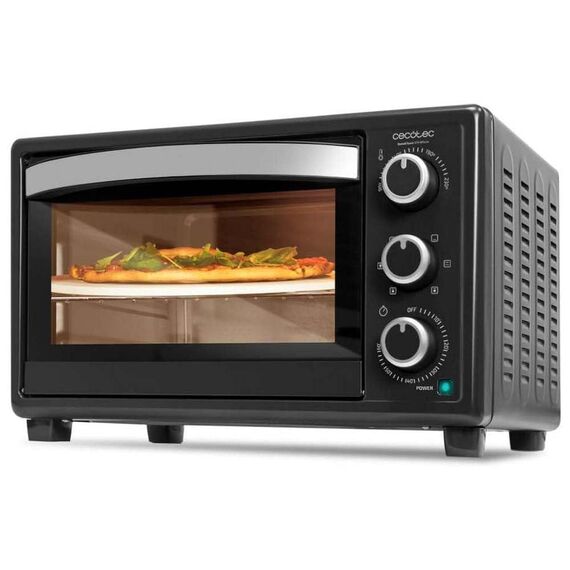 Cecotec Tischofen Bake&Toast 2600 Black 4Pizza, 26 L, 1500 W, inklusive Pietra Pizza Stein für Ergebnisse wie in einem traditionellen Steinofen, 6 verschiedene Funktionen, Krümelschublade
