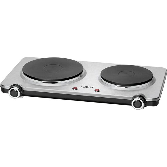 Bomann DKP 5033 E CB Edelstahl-Doppelkochplatte, 2 Kochplatten (1x Ø ca. 180mm, 1500W, 1x Ø ca. 150mm, 1000W), Edelstahl/schwarz & Amazon Basics - 8-teiliges Kochgeschirr mit Antihaftbeschichtung
