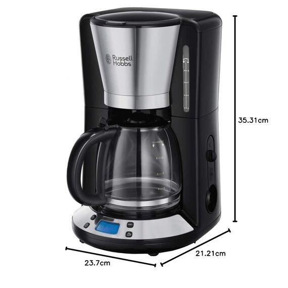 Russell Hobbs Kaffeemaschine [Digitaler Timer, Brausekopf für optimale Extraktion&Aroma] Victory Edelstahl hochglanz-poliert (1–10 Tassen, 1,25l Glaskanne, 1100W) Filterkaffeemaschine 24030-56