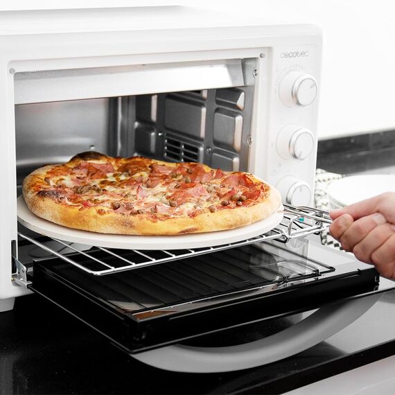 Cecotec Tischofen BakeundToast 2600 White 4Pizza, 26L, 1550W, Inklusive Pietra Pizza Stein, 6 Funktionen, Krümelschublade, Innenbeleuchtung, Doppelt verglaste Tür, Vielfältige Möglichkeiten