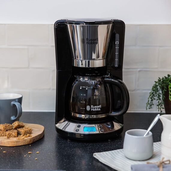Russell Hobbs Kaffeemaschine [Digitaler Timer, Brausekopf für optimale Extraktion&Aroma] Victory Edelstahl hochglanz-poliert (1–10 Tassen, 1,25l Glaskanne, 1100W) Filterkaffeemaschine 24030-56