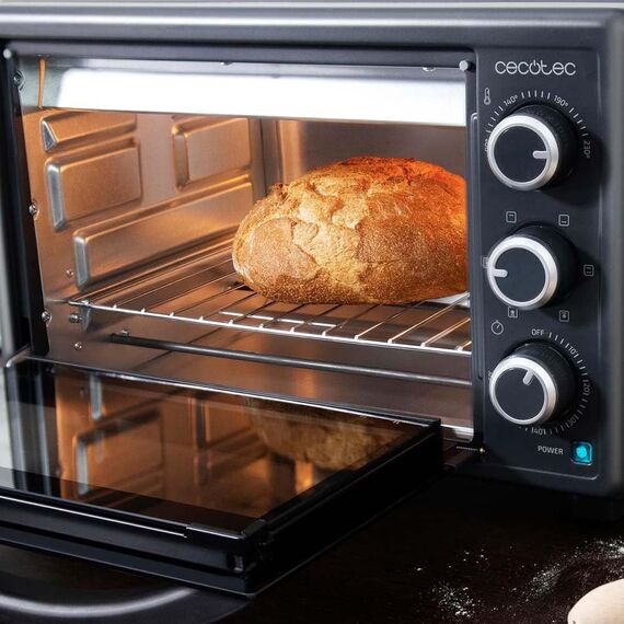 Cecotec Tischofen Bake&Toast 2600 Black 4Pizza, 26 L, 1500 W, inklusive Pietra Pizza Stein für Ergebnisse wie in einem traditionellen Steinofen, 6 verschiedene Funktionen, Krümelschublade