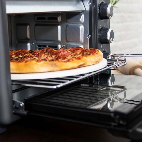 Cecotec Tischofen Bake&Toast 2600 Black 4Pizza, 26 L, 1500 W, inklusive Pietra Pizza Stein für Ergebnisse wie in einem traditionellen Steinofen, 6 verschiedene Funktionen, Krümelschublade