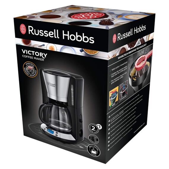 Russell Hobbs Kaffeemaschine [Digitaler Timer, Brausekopf für optimale Extraktion&Aroma] Victory Edelstahl hochglanz-poliert (1–10 Tassen, 1,25l Glaskanne, 1100W) Filterkaffeemaschine 24030-56