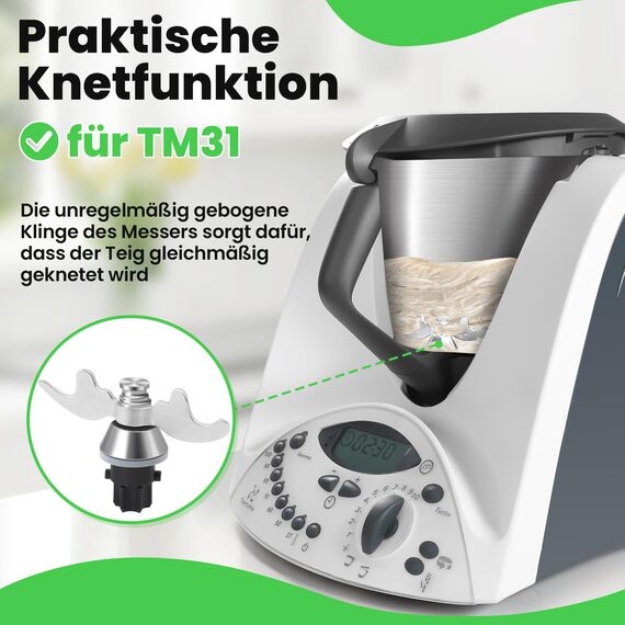 Inwee Teigmesser für Thermomix TM31, Mixmesser Ersatz Zubehör passend für Thermomix TM31, Edelstahl-Teigmischmesser, Double Leaf Design, Kein Teig-Rückstand, Schnelle Reinigung des Teigmessers