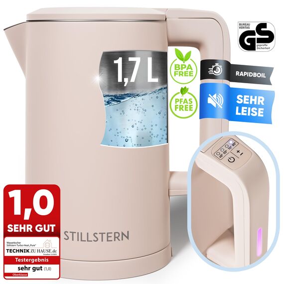 Stillstern Wasserkocher mit Temperatureinstellung [1,7L, 2200W, 40-55-70-85-100°C], 12h Warmhalten, Wasserkocher Edelstahl mit Präzisionsausguss, Schnelles Aufheizen, Teekocher Camping, Matt Finishing