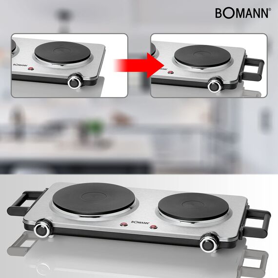 Bomann DKP 5033 E CB Doppelkochplatte, 2 Kochplatten, Edelstahl/Schwarz & Philips Domestic Appliances HD9350/90 Wasserkocher, 1.7 Liter, Schwarz