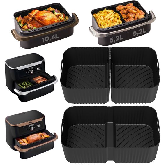 Heißluftfritteuse Zubehör für Ninja Foodi Flexdrawer 10,4l Airfryer AF500EU AF500EUCP, 1x10.4L & 2x5.2L Wiederverwendba Silikonform Ninja AF500de Heissluftfritteuse Einsatz anstelle Backpapier