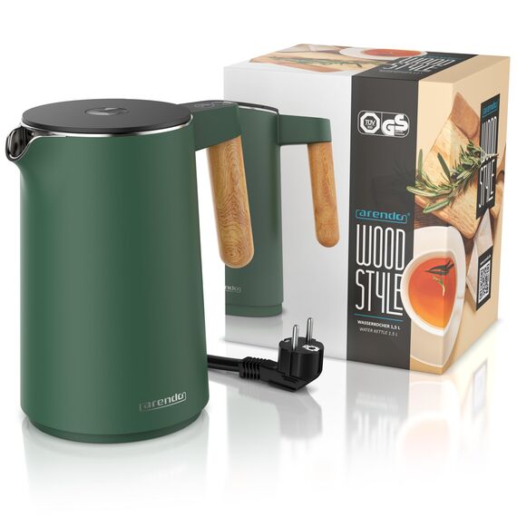 Arendo - Wasserkocher Edelstahl mit Temperatureinstellung - 45°C-100°C - 1.5 Liter - Doppelwand - BPA frei - Warmhaltefunktion - Teekocher mit Temperaturanzeige - Griff Cool Touch - grün