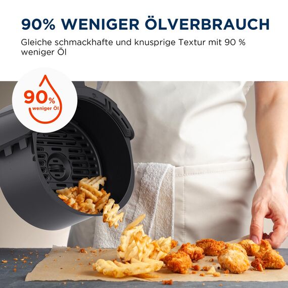 Midea Heißluftfritteuse 4L AirFryer mit LED-Touchscreen, 35-200°C, 8 Kochfunktionen, Spülmaschinenfest, 41 Rezepte, Backen, Grillen, Auftauen, Schüttelalarm HeatXpress Technologie 90% weniger Öl