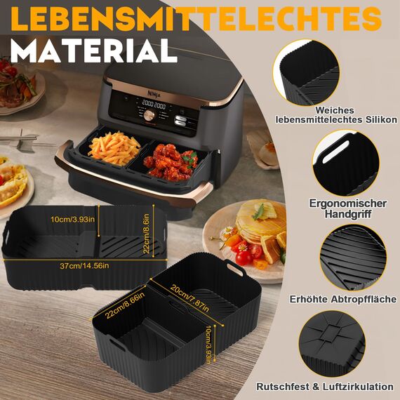Heißluftfritteuse Zubehör für Ninja Foodi Flexdrawer 10,4l Airfryer AF500EU AF500EUCP, 1x10.4L & 2x5.2L Wiederverwendba Silikonform Ninja AF500de Heissluftfritteuse Einsatz anstelle Backpapier