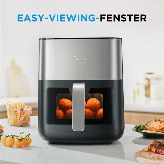 MIDEA Digital Luftfritteuse, 6.5L Airfryer LED Touch Screen Heißluftfritteusen XL, einstellbare Heizung Wind &Timer Temperatur, weniger Öl, 2000W, Schwarz