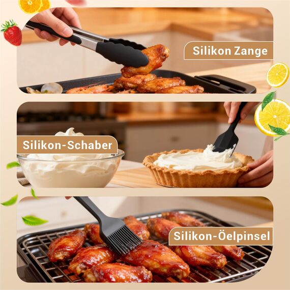 Heißluftfritteuse Zubehör für Ninja Foodi Flexdrawer AF500EU 10,4L, Faltbar Silikonform Heißluftfritteuse Zubehör Set, Wiederverwendba Silikon Einsätz für Ninja AF500EU Airfryer Zubehör