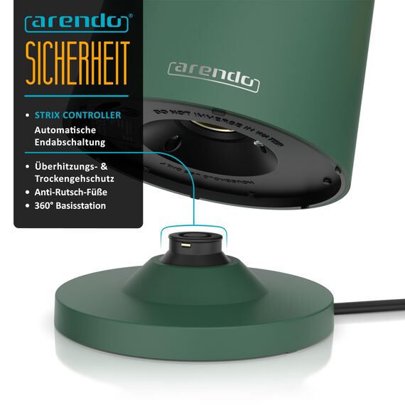 Arendo - Wasserkocher Edelstahl mit Temperatureinstellung - 45°C-100°C - 1.5 Liter - Doppelwand - BPA frei - Warmhaltefunktion - Teekocher mit Temperaturanzeige - Griff Cool Touch - grün