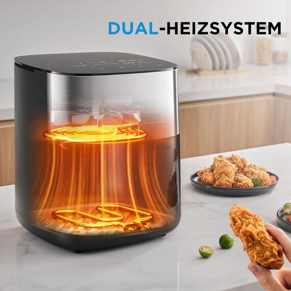 MIDEA Digital Luftfritteuse, 6.5L Airfryer LED Touch Screen Heißluftfritteusen XL, einstellbare Heizung Wind &Timer Temperatur, weniger Öl, 2000W, Schwarz