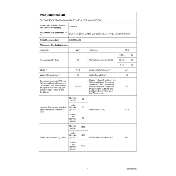 Siemens WG44B2A40 iQ700 Waschmaschine 9 kg, 1400 UpM, Made in Germany, i-Dos Intelligente Waschmittel-Dosierung, speedPack XL - Schneller Waschen, Weniger Knitterfalten, Home Connect, aquaStop, Weiß