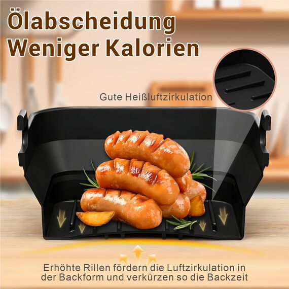 Heißluftfritteuse Zubehör für Ninja Foodi Flexdrawer AF500EU 10,4L, Faltbar Silikonform Heißluftfritteuse Zubehör Set, Wiederverwendba Silikon Einsätz für Ninja AF500EU Airfryer Zubehör