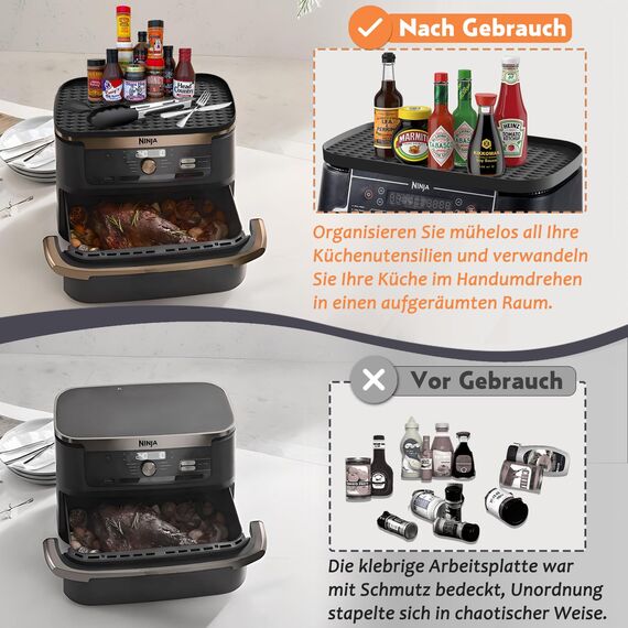 Heißluftfritteuse Zubehör für Ninja AF500EU AF400EU AF451EU, Airfryer Zubehör Aufbewahrungsregal Silikonmatte für Ninja Foodi Flexdrawer Dual Zone 9,5L-10,4L