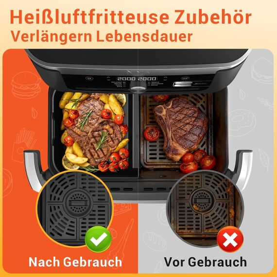 Airfryer Zubehör Für Ninja Foodi Flexdrawer 10,4l Heißluftfritteuse AF500EU, 3Pcs Faltbar Silikonform Heißluftfritteuse Zubehör Für Ninja AF500EU 10,4L Wiederverwendba Auflaufform Anstelle Backpapier