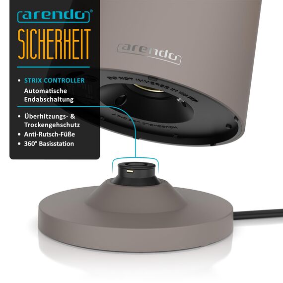 Arendo - Wasserkocher Edelstahl mit Temperatureinstellung - 45°C-100°C - 1.5 Liter - Doppelwand - BPA frei - Warmhaltefunktion - Teekocher mit Temperaturanzeige - Griff Cool Touch - Taupe