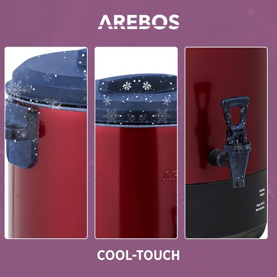 Arebos Einkochautomat 2500 W | Einkochtopf 28 L | mit Thermostat & Überhitzungsschutz | stufenlose Temperatureinstellung 30-110°C | Glühweinkocher | inkl. Einmachglasheber & Einmachtrichter | Rot