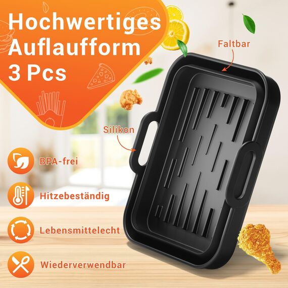Airfryer Zubehör Für Ninja Foodi Flexdrawer 10,4l Heißluftfritteuse AF500EU, 3Pcs Faltbar Silikonform Heißluftfritteuse Zubehör Für Ninja AF500EU 10,4L Wiederverwendba Auflaufform Anstelle Backpapier