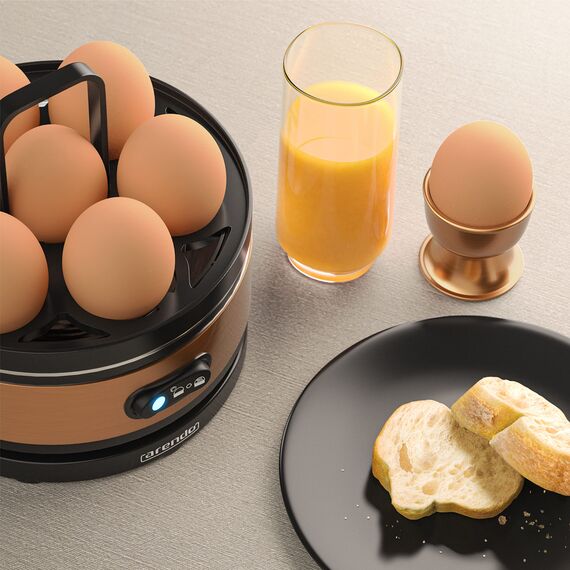 Arendo Sevencook Eierkocher 400 W – Edelstahl Design - 1-7 Eier - Egg Cooker – Kipp-Funktionsschalter – 3 Härtegrade wählbar - Warmhaltefunktion - Signalton - BPA-frei - kupfer