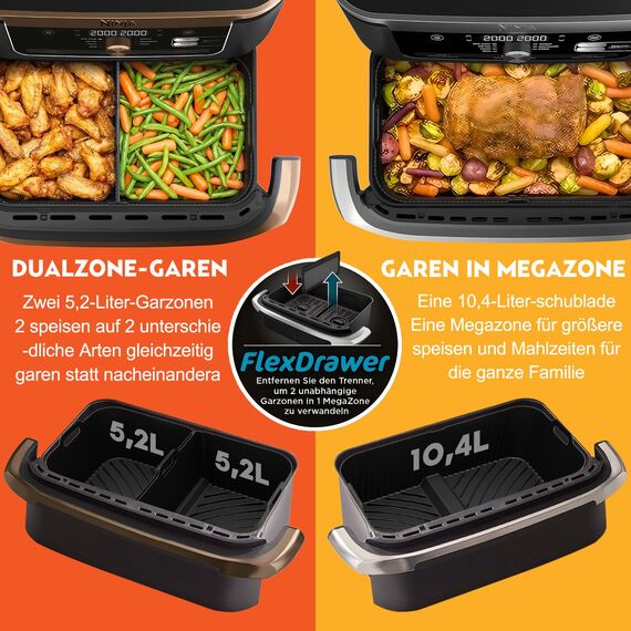 Heißluftfritteuse Zubehör für Ninja Foodi Flexdrawer 10,4l Airfryer AF500EU AF500EUCP, 1x10.4L & 2x5.2L Wiederverwendba Silikonform Ninja AF500de Heissluftfritteuse Einsatz anstelle Backpapier