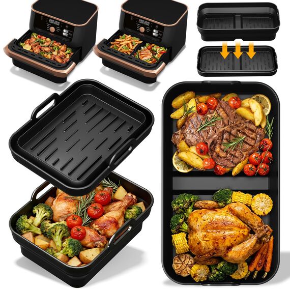 Airfryer Zubehör Für Ninja Foodi Flexdrawer 10,4l Heißluftfritteuse AF500EU, 3Pcs Faltbar Silikonform Heißluftfritteuse Zubehör Für Ninja AF500EU 10,4L Wiederverwendba Auflaufform Anstelle Backpapier