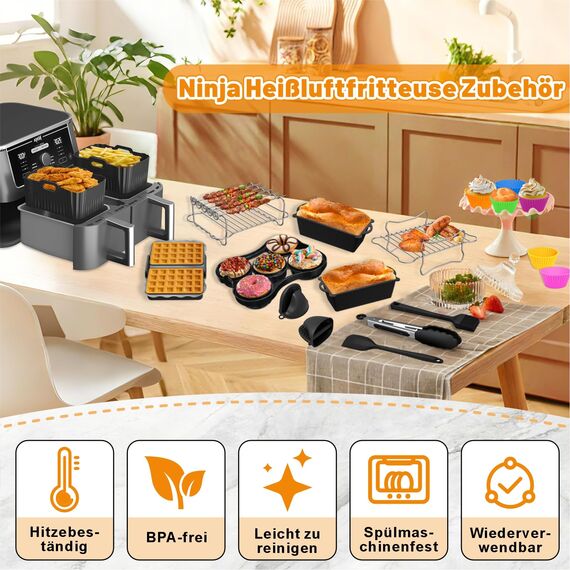 Ninja Heißluftfritteuse Zubehör - Airfryer Zubehör für Ninja Foodi Max Dual Zone AF400EU AF451EU 9,5L, Silikonform Heißluftfritteuse für Russell Hobbs 2 Kammern 9L